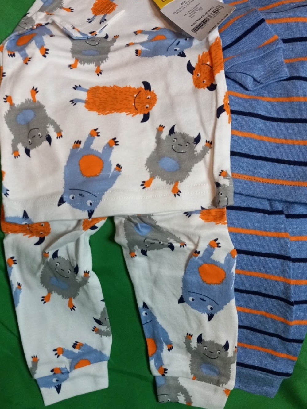 Carter's Monster Print Pajama Set in White, Orange & Blue